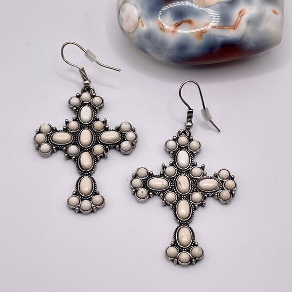 Cross Western Boho Style Silver Concho Earrings #1102 - Picture 6 of 6